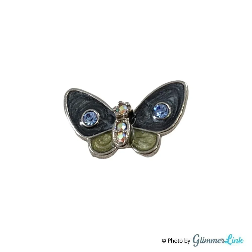 Dainty Blue & Green Enameled Rhinestones Butterfly Pin